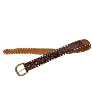 VTG Torel Leather NAME Belt Sheplers Top Grain Cowhide "AARON" Brown Size 30